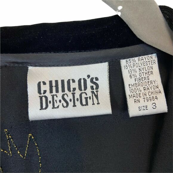 Embroidered Full Zip Jacket Chico’s Design Women's Patchwork Velvet sz 3/US XL - Picture 5 of 15